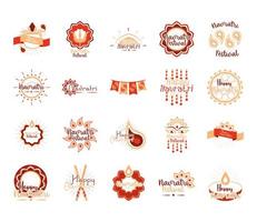 happy navratri indian celebration goddess durga culture traditonal icons set flat style vector