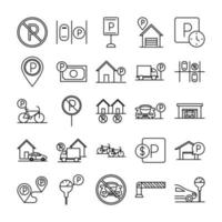 parking transport business line style icons set design vector