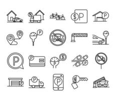 parking transport business line style icons set design vector