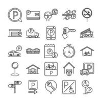 parking transport business line style icons set design vector