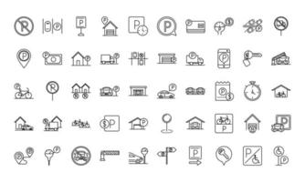 parking transport business line style icons set design vector