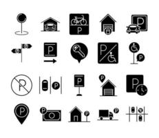 parking transport business line style icons set design vector