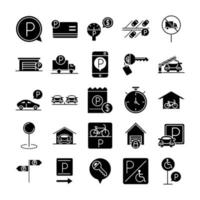 parking transport business line style icons set design vector