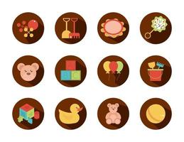 toy object for small children to play block and flat style cartoon icons set vector