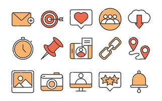 social media digital internet network communicate technology line and fill design icons set vector