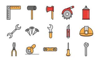 tool repair maintenance and construction equipment icons set line and fill vector
