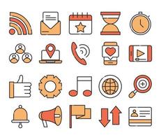 social media digital internet network communicate technology line and fill design icons set vector