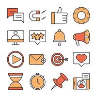 social media digital internet network communicate technology line and fill design icons set vector
