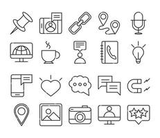 social media digital internet network communicate technology line style icons set vector