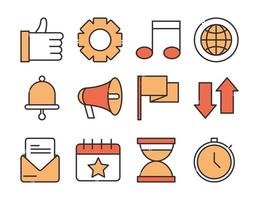 social media digital internet network communicate technology line and fill design icons set vector