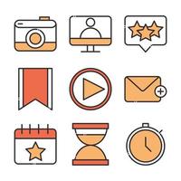 social media digital internet network communicate technology line and fill design icons set vector
