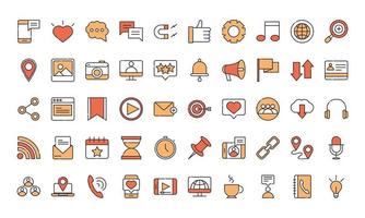 social media digital internet network communicate technology line and fill design icons set vector