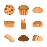 Conjunto de iconos de estilo plano de productos alimenticios de panadería menú de pan vector