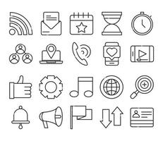 social media digital internet network communicate technology line style icons set vector