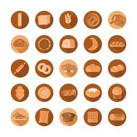 Menú de pan panadería bloque de productos alimenticios y conjunto de iconos planos vector