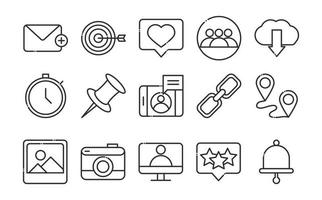 social media digital internet network communicate technology line style icons set vector