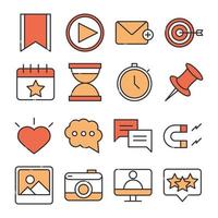 social media digital internet network communicate technology line and fill design icons set vector