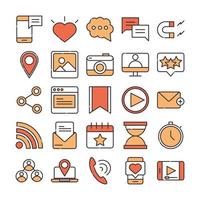 social media digital internet network communicate technology line and fill design icons set vector