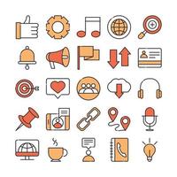 social media digital internet network communicate technology line and fill design icons set vector