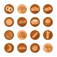 Menú de pan panadería bloque de productos alimenticios y conjunto de iconos planos vector