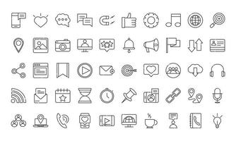 social media digital internet network communicate technology line style icons set vector