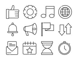 social media digital internet network communicate technology line style icons set vector