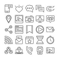 social media digital internet network communicate technology line style icons set vector