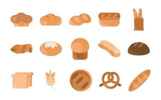 bread menu bakery food product flat style icons set vector