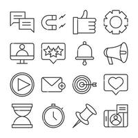 social media digital internet network communicate technology line style icons set vector