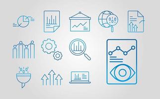 data analysis business marketing strategy gradient blue line icons pack vector