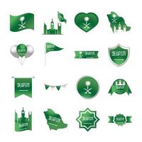 Reino de arabia saudita celebración del día nacional libertad iconos nacionales establecen estilo degradado vector