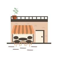 Tienda con mesa y sillas de diseño vectorial. vector