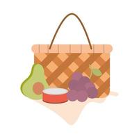 picnic basket canned food grapes avocado food and blanket vector