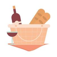 picnic basket blanket wine bottle glass and bread vector