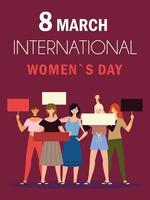 international womens day 8 march female community with placards vector