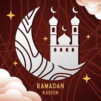 ramadan kareem islamic mosque building on moon card vector