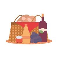 picnic basket bread wine bottle grapes juice and canned food vector