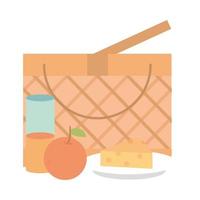 picnic open basket juice orange fruit and cheese vector