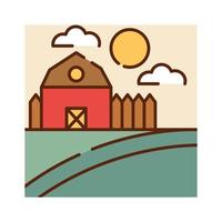 landscape farm barn field sky nature cartoon filled line flat colors vector