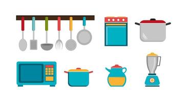 set cutlery with pot and icons vector