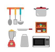 set cutlery with pot and icons vector