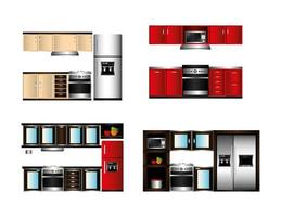 iconos integrales de escenas frontales de cocina vector