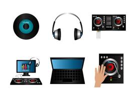 bundle dj music set icons vector