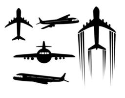 conjunto, de, aviones, siluetas, iconos vector