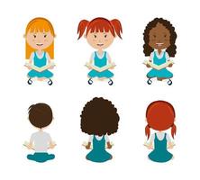 group of little students sitting characters vector