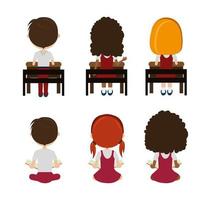 group of little students sitting characters vector