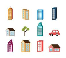 bundle of buildings facades isometric style vector