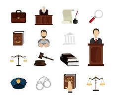 conjunto de iconos de ley y justicia legal vector