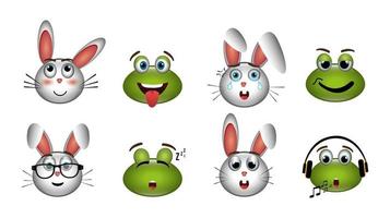 paquete de emoticonos ranas y conejitos vector