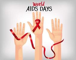 poster world aids day with hands and ribbon vector